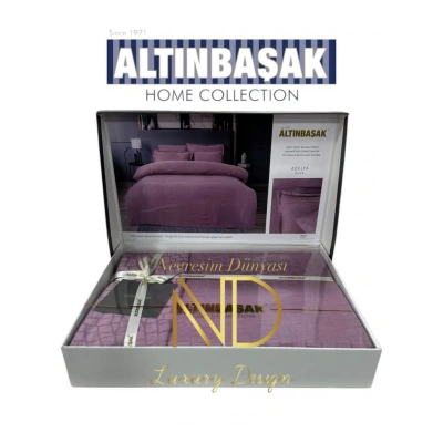 Jakarlı Saten Çift Kişilik Nev Takımı Adelya Puce