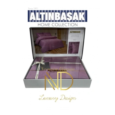 Jakarlı Saten Çift Kişilik Nev Takımı Perle Puce