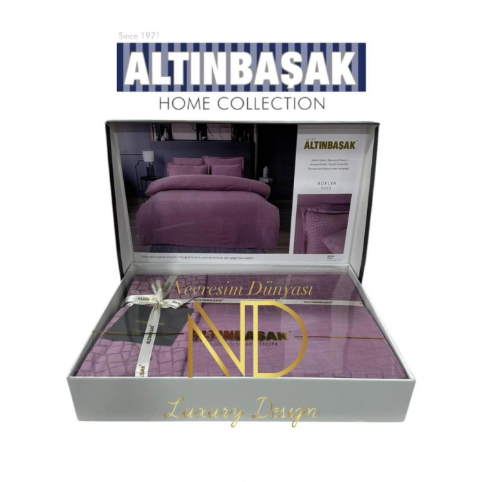 Jakarlı Saten Çift Kişilik Nev Takımı Adelya Puce