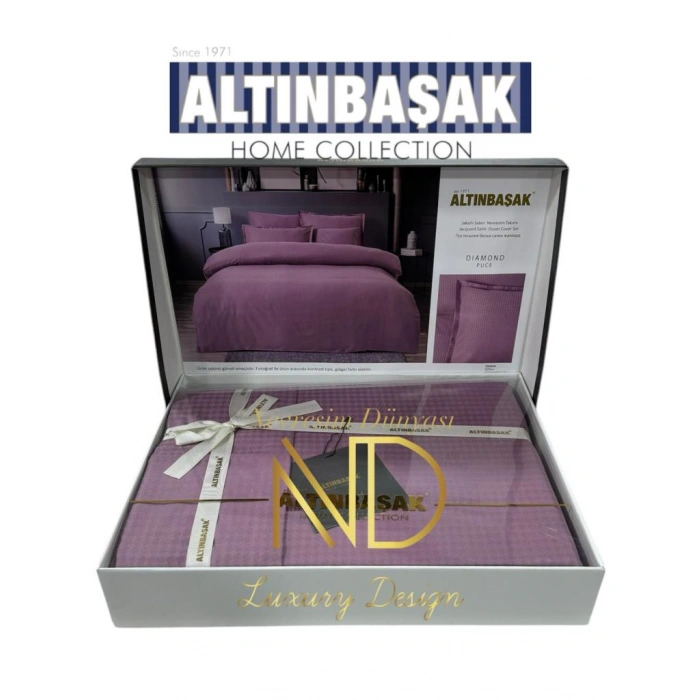 Jakarlı Saten Çift Kişilik Nev Takımı Dıamond Puce