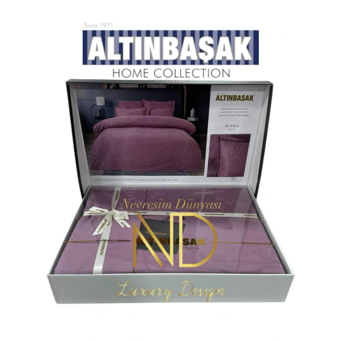 Jakarlı Saten Çift Kişilik Nev Takımı Minna Puce