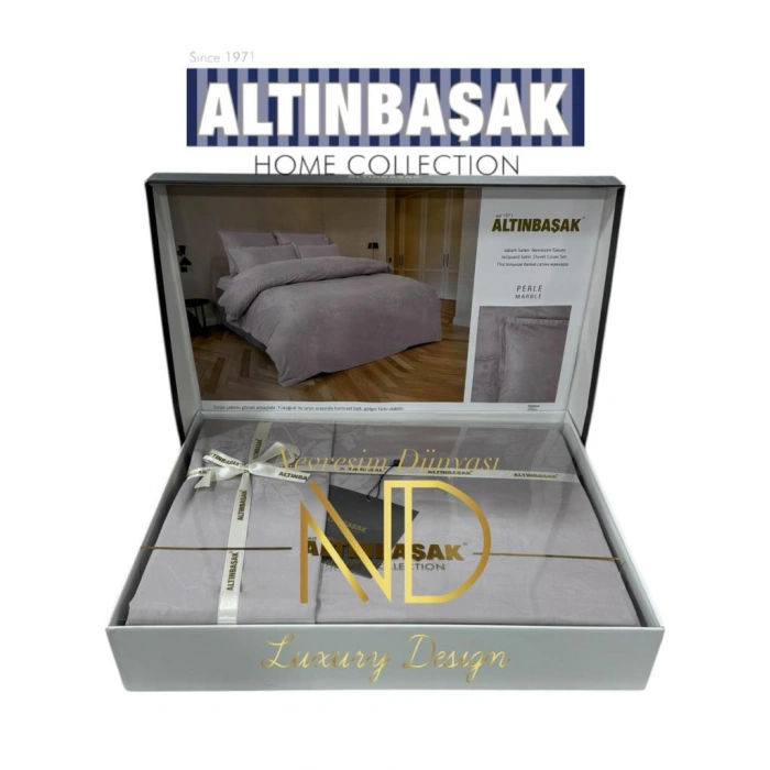 Jakarlı Saten Çift Kişilik Nev Takımı Perle Marble