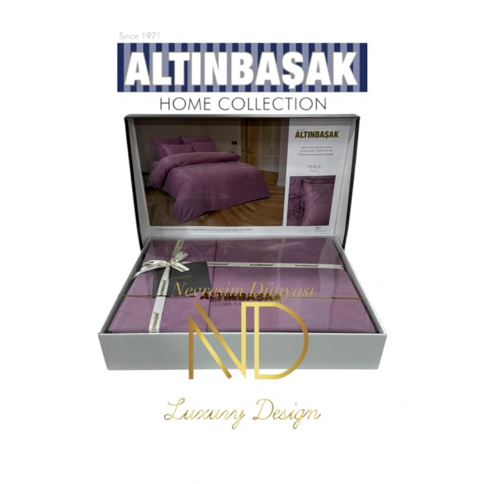 Jakarlı Saten Çift Kişilik Nev Takımı Perle Puce