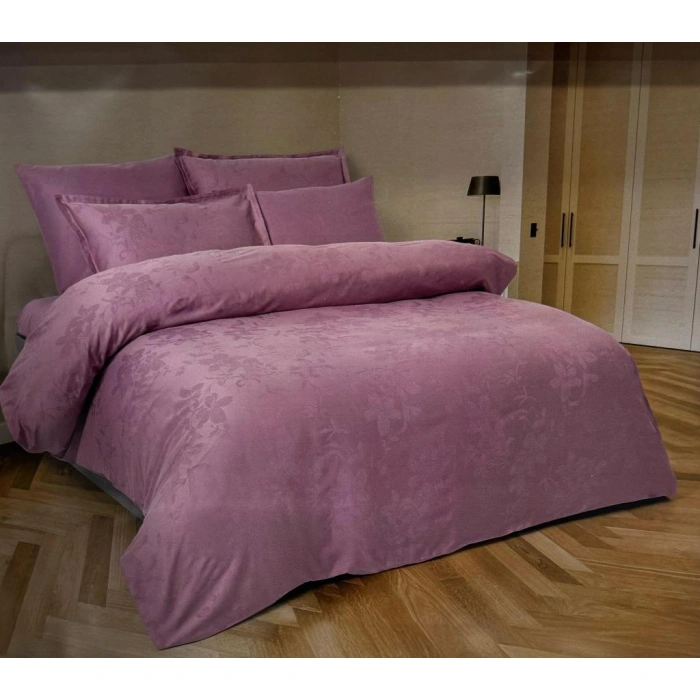 Jakarlı Saten Çift Kişilik Nev Takımı Perle Puce