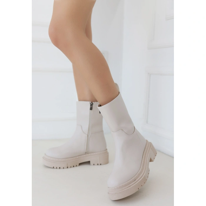 Liara Bej Cilt Topuklu Bot - Lisinya