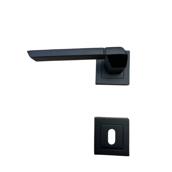 Handan Kare Rozetli Mat Siyah Kapı Kolu Oda