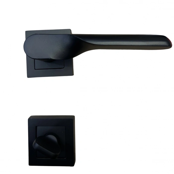 Trend Kare Rozetli Mat Siyah Kapı Kolu Wc