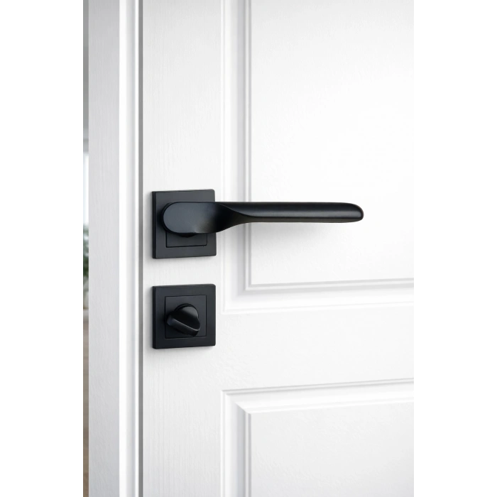 Trend Kare Rozetli Mat Siyah Kapı Kolu Wc