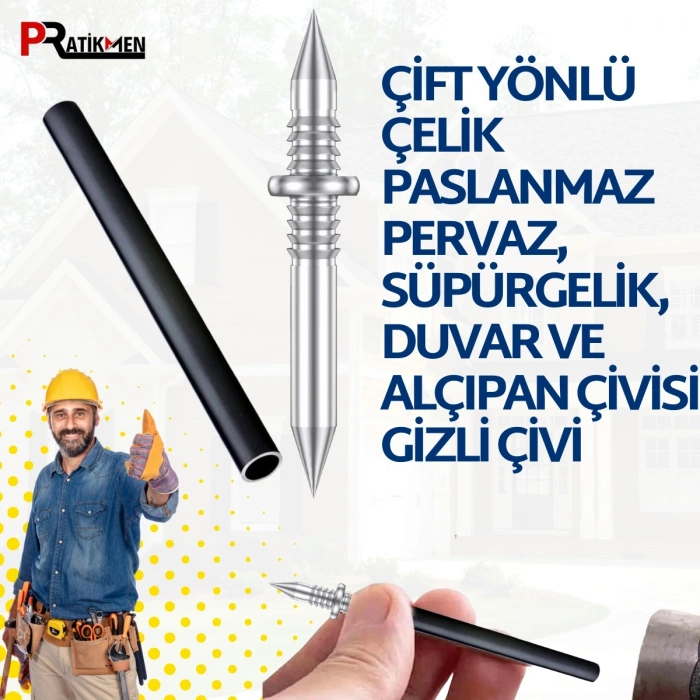 Çift Yönlü Çelik Paslanmaz Pervaz, Duvar Ve Alçıpan Çivisi 25li