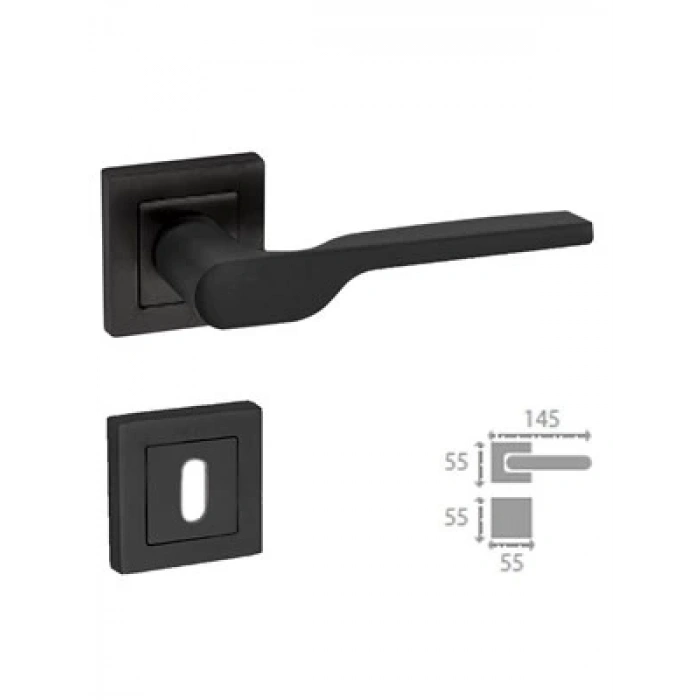 Firuze Kapı Kolu Mat Siyah Oda Kare Rozetli