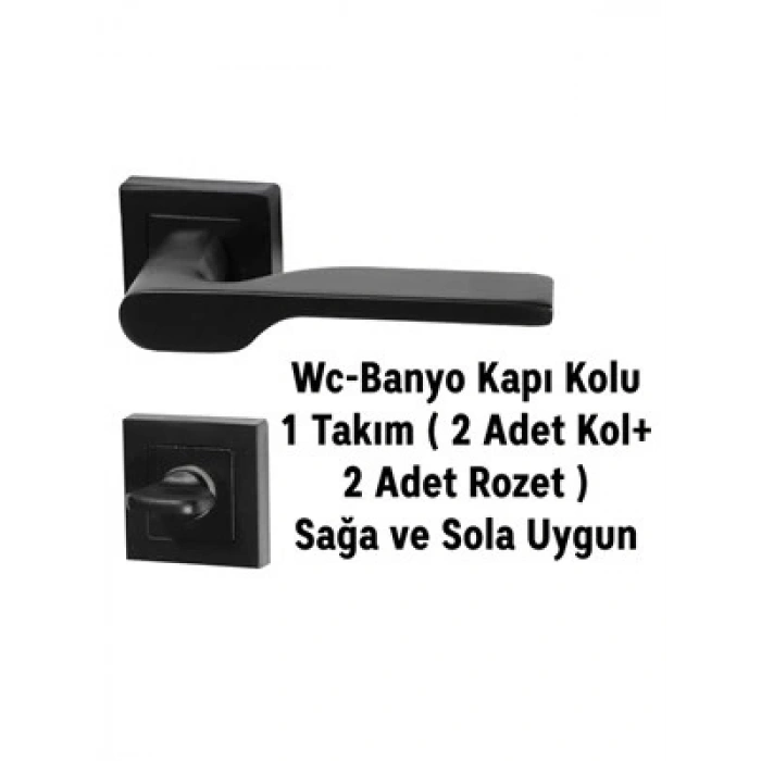 Firuze Kapı Kolu Mat Siyah Wc Kare Rozetli