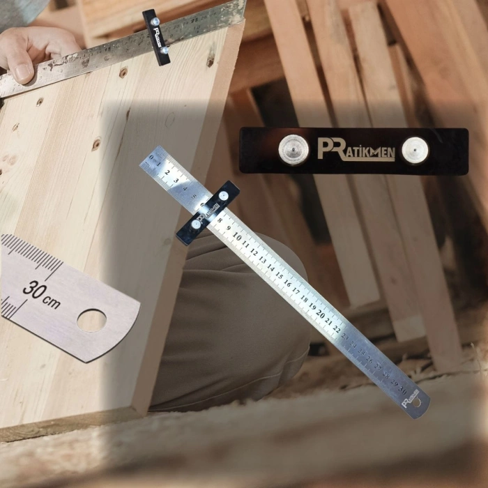Profesyonel Hassas Ayarlanabilir Çizme, İşaretleme ve Sabitleme Cetveli (30 cm)
