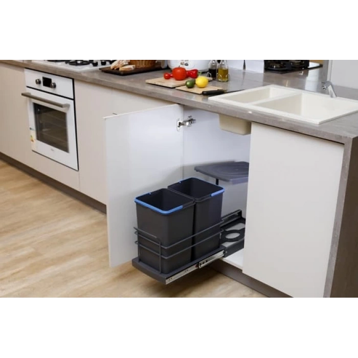 Pyramith Antrasit 12+12 Litre Teleskopik Raylı Çöp Kovası (P-9153)