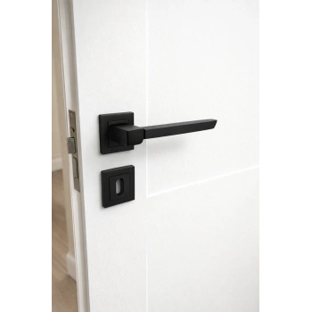 Handan Kare Rozetli Mat Siyah Kapı Kolu Oda