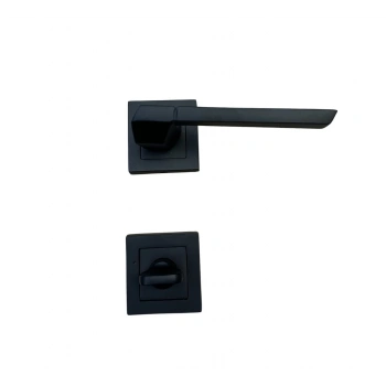 Handan Kare Rozetli Mat Siyah Kapı Kolu Wc