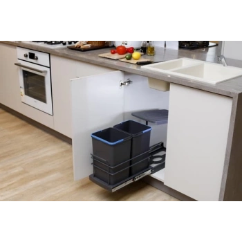 Pyramith Antrasit 12+12 Litre Teleskopik Raylı Çöp Kovası (P-9153)