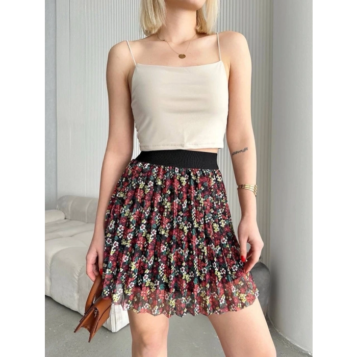 Baskılı astarlı mini etek