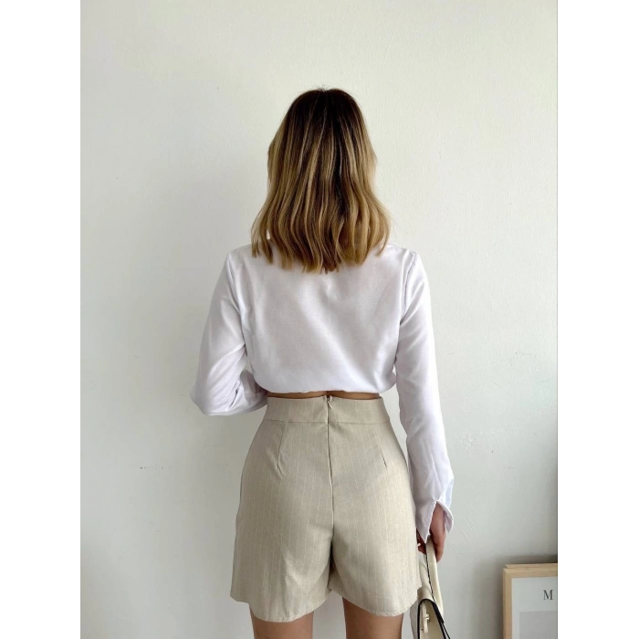 Zincir detaylı çizgili şort etek