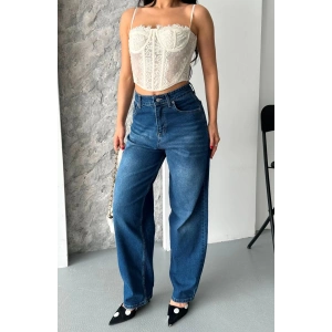 Baggy süper taş bıyık yıkama koyu mavi jeans pantolon d2007