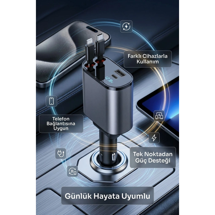 120w Hızlı Araç Şarj Cihazı | Çift Usb-c + Usb 3 Port Pd Hızlı Şarj Adaptörü
