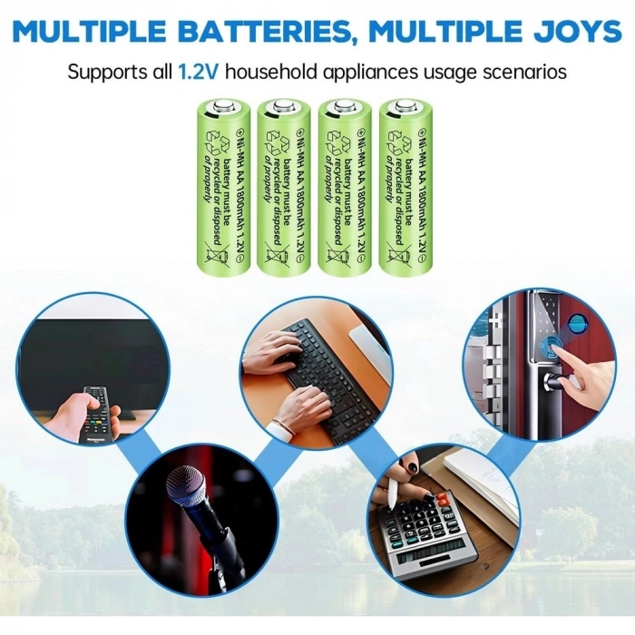 1800 Mah 1.2v Aa Ni-mh Şarj Edilebilir Pil 12 Adet