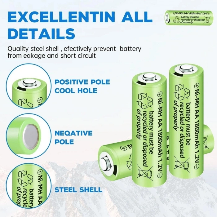 1800 Mah 1.2v Aa Ni-mh Şarj Edilebilir Pil 12 Adet