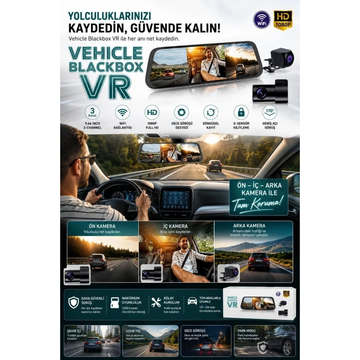 2k Ekran Tam Dokunmatik 9.66” Dikiz Ayna Araç Içi Kamera (1080p Arka)