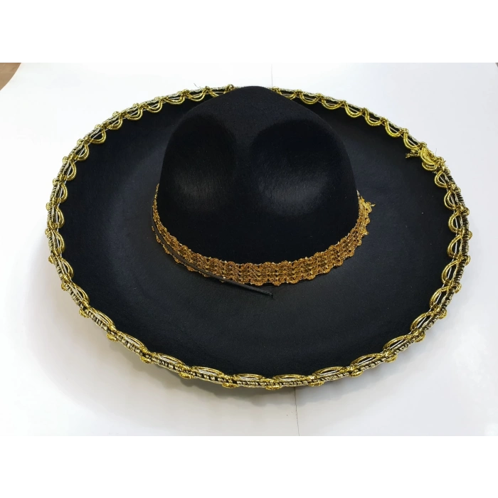 Altın Renk Şeritli Meksika Mariachi Latin Şapkası 55 Cm Çocuk
