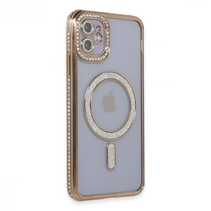 Apple İphone 11 Kılıf Joke Simli Magneticsafe Kılıf - Gold