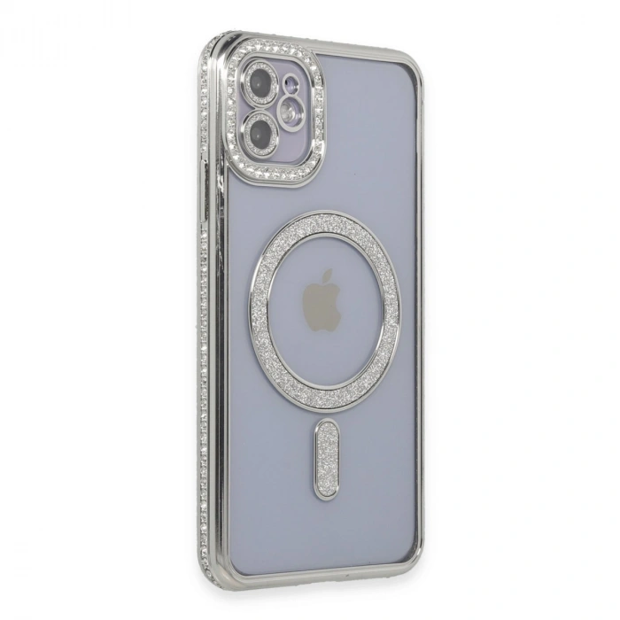 Apple İphone 11 Kılıf Joke Simli Magneticsafe Kılıf - Gümüş