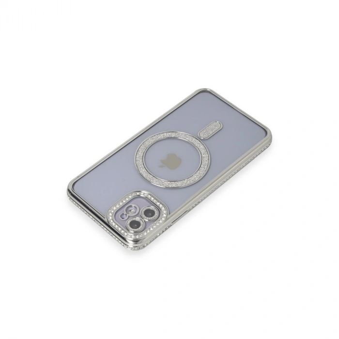 Apple İphone 11 Kılıf Joke Simli Magneticsafe Kılıf - Gümüş