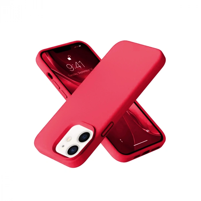 Apple İphone 12 Kılıf Nano İçi Kadife Silikon - Kırmızı