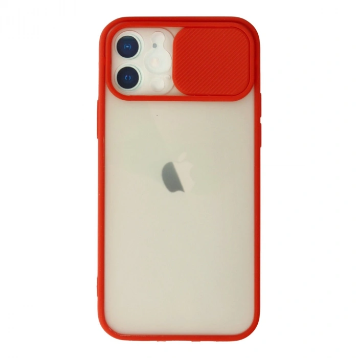 Apple İphone 12 Kılıf Palm Buzlu Kamera Sürgülü Silikon - Kırmızı