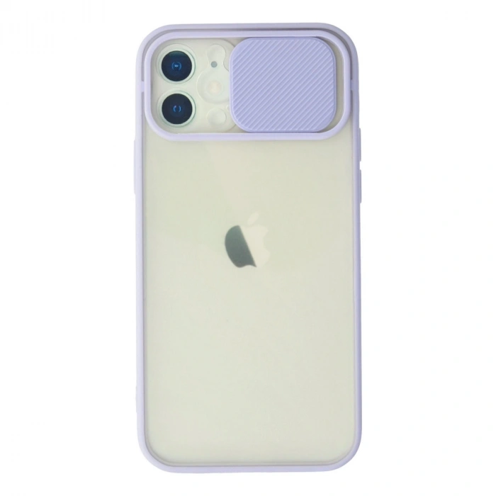 Apple İphone 12 Kılıf Palm Buzlu Kamera Sürgülü Silikon - Lila