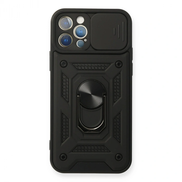 Apple İphone 12 Pro Kılıf Pars Lens Yüzüklü Silikon - Siyah