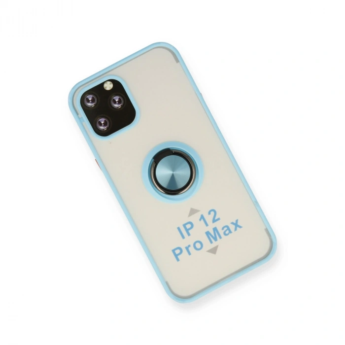 Apple İphone 12 Pro Max Kılıf Montreal Yüzüklü Silikon Kapak - Buz Mavi