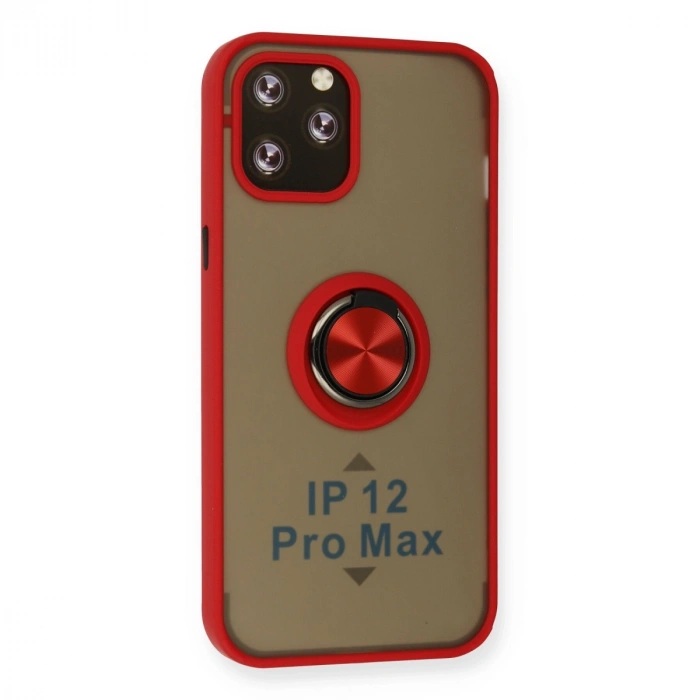 Apple İphone 12 Pro Max Kılıf Montreal Yüzüklü Silikon Kapak - Kırmızı