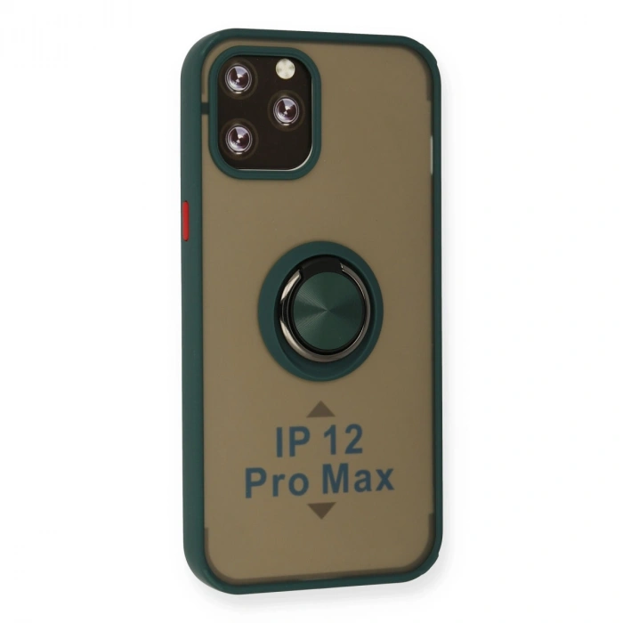 Apple İphone 12 Pro Max Kılıf Montreal Yüzüklü Silikon Kapak - Yeşil