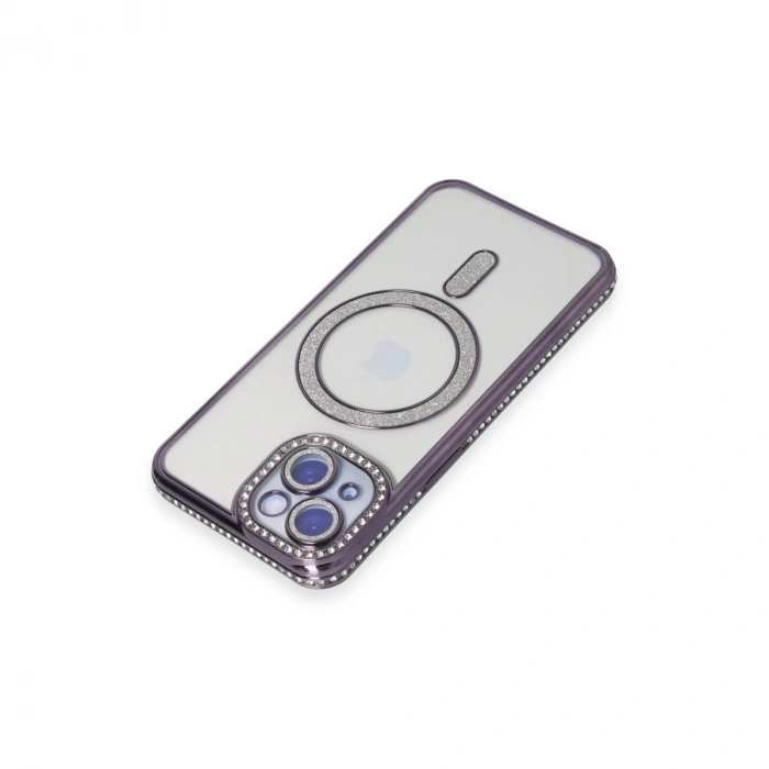 Apple İphone 13 Kılıf Joke Simli Magneticsafe Kılıf - Derin Mor