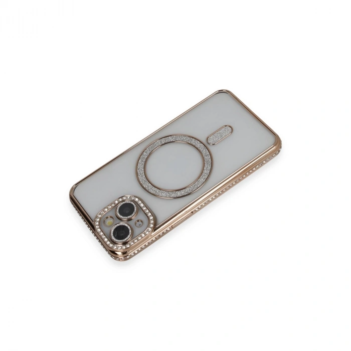 Apple İphone 13 Kılıf Joke Simli Magneticsafe Kılıf - Gold
