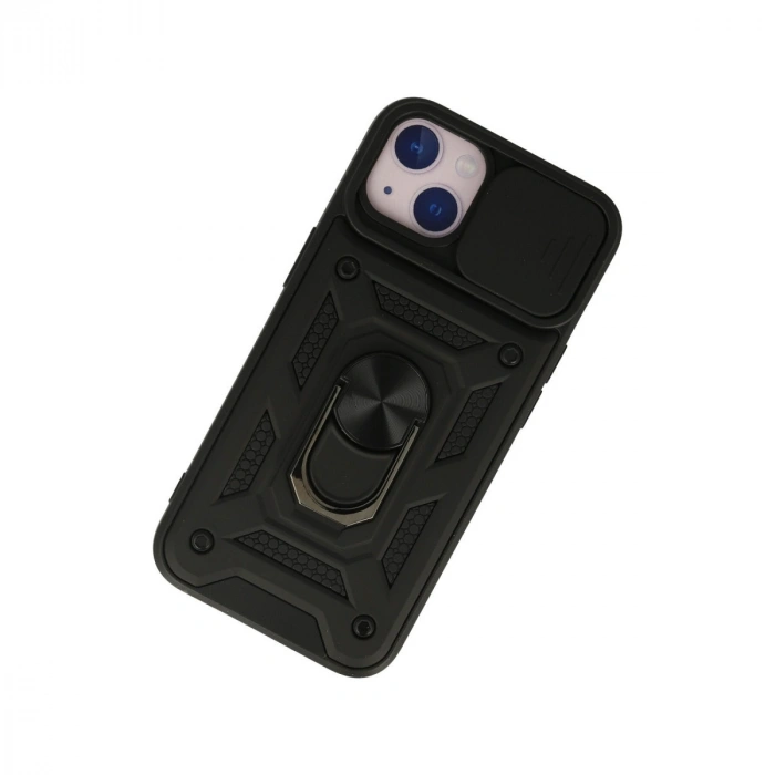 Apple İphone 13 Kılıf Pars Lens Yüzüklü Silikon - Siyah
