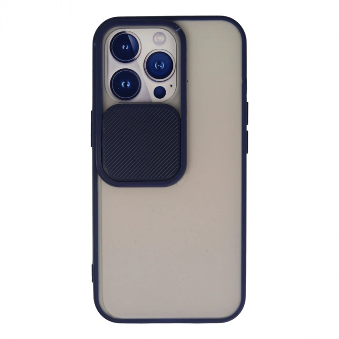Apple İphone 13 Pro Kılıf Palm Buzlu Kamera Sürgülü Silikon - Lacivert