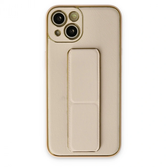 Apple İphone 14 Plus Kılıf Coco Deri Standlı Kapak - Gold