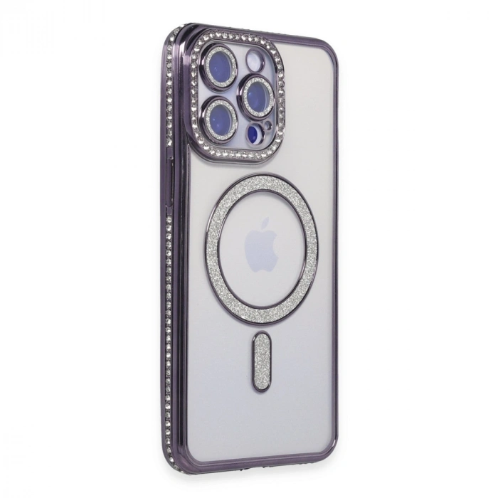Apple İphone 14 Pro Kılıf Joke Simli Magneticsafe Kılıf - Derin Mor