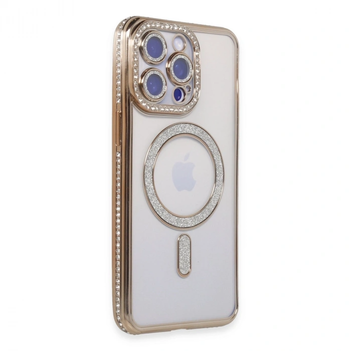 Apple İphone 14 Pro Kılıf Joke Simli Magneticsafe Kılıf - Gold