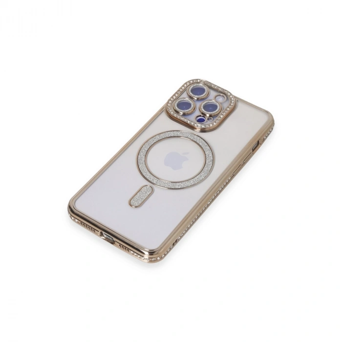 Apple İphone 14 Pro Kılıf Joke Simli Magneticsafe Kılıf - Gold