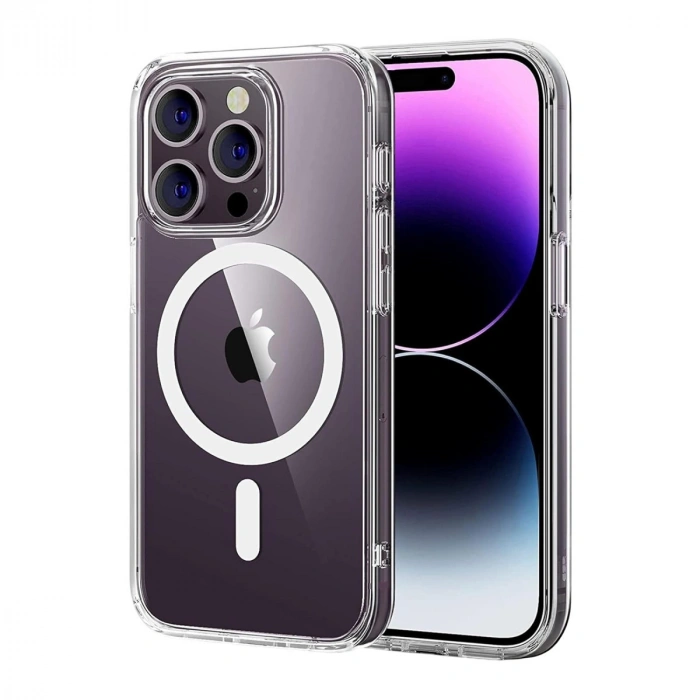 Apple İphone 14 Pro Max Combo Sert Şeffaf Magsafe Kapak - Şeffaf