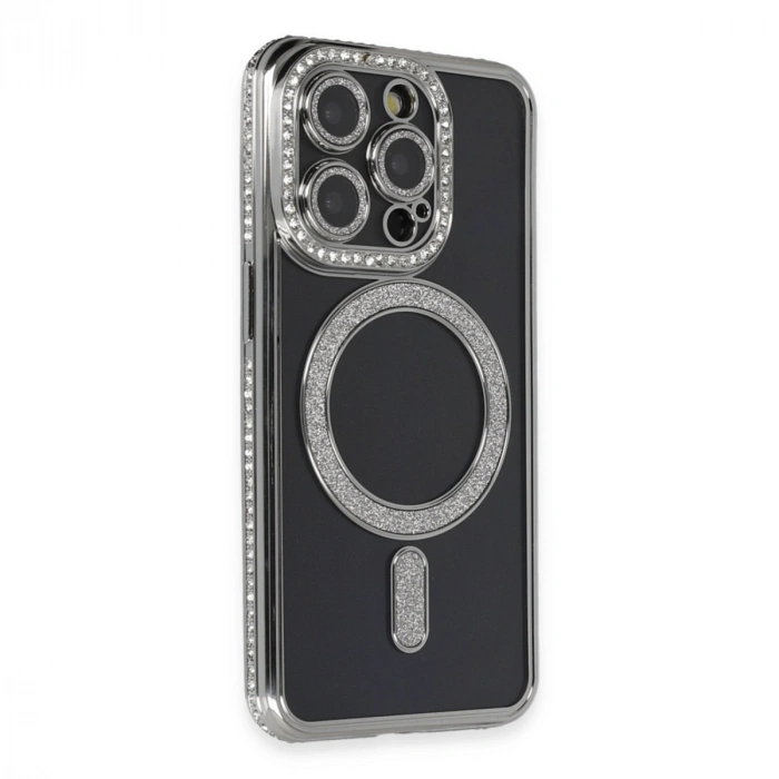 Apple İphone 14 Pro Max Kılıf Joke Simli Magneticsafe Kılıf - Gri