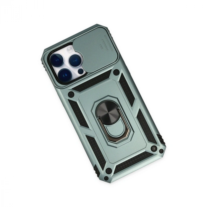 Apple İphone 14 Pro Max Kılıf Pars Lens Yüzüklü Silikon - Yeşil