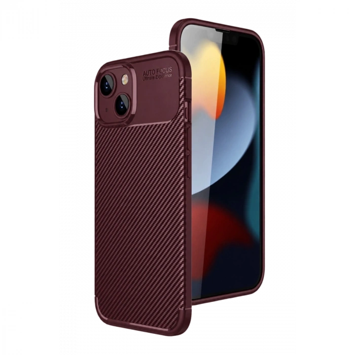 Apple İphone 15 Kılıf Auto Focus Karbon Kapak - Bordo